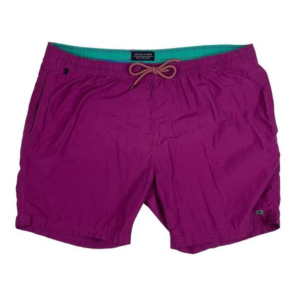 Scotch & Soda Purple & Green Lined Elastic Waist Swim Trunks Men's Size XXL - Picture 1 of 11
